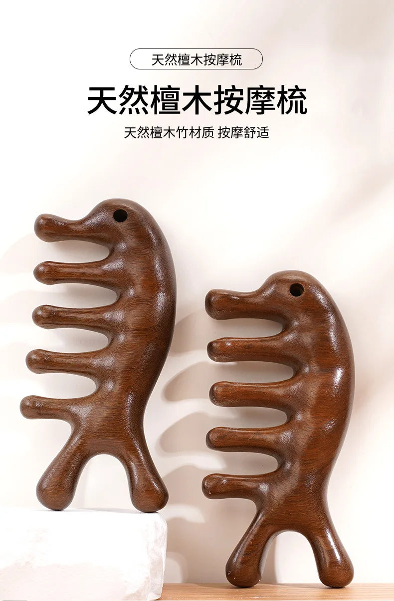 Sandalwood Head Scalp Massage Comb Gua Sha Tool Head Body Muscle Relaxation