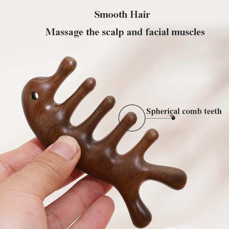 Sandalwood Head Scalp Massage Comb Gua Sha Tool Head Body Muscle Relaxation