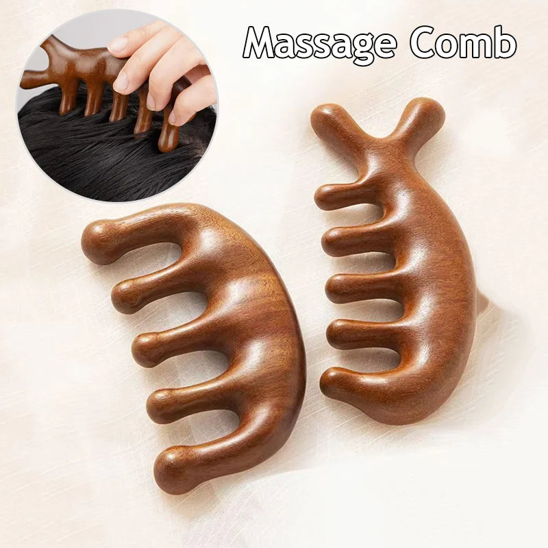 Sandalwood Head Scalp Massage Comb Gua Sha Tool Head Body Muscle Relaxation