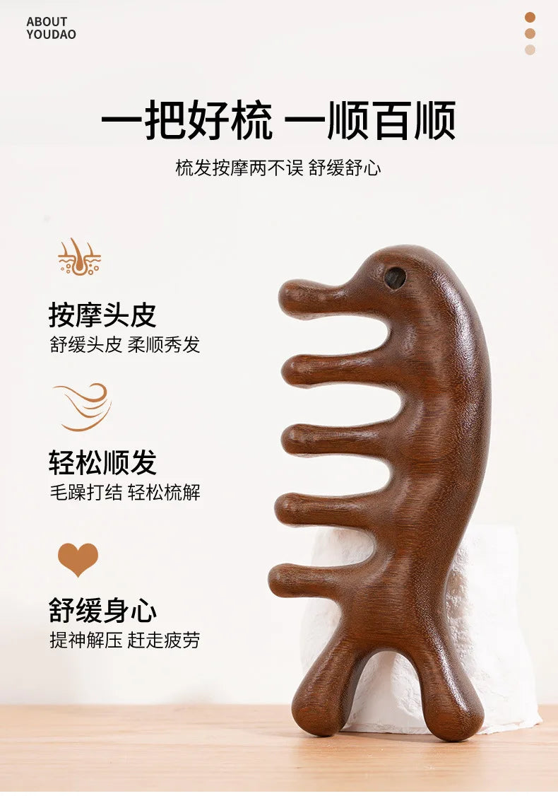Sandalwood Head Scalp Massage Comb Gua Sha Tool Head Body Muscle Relaxation