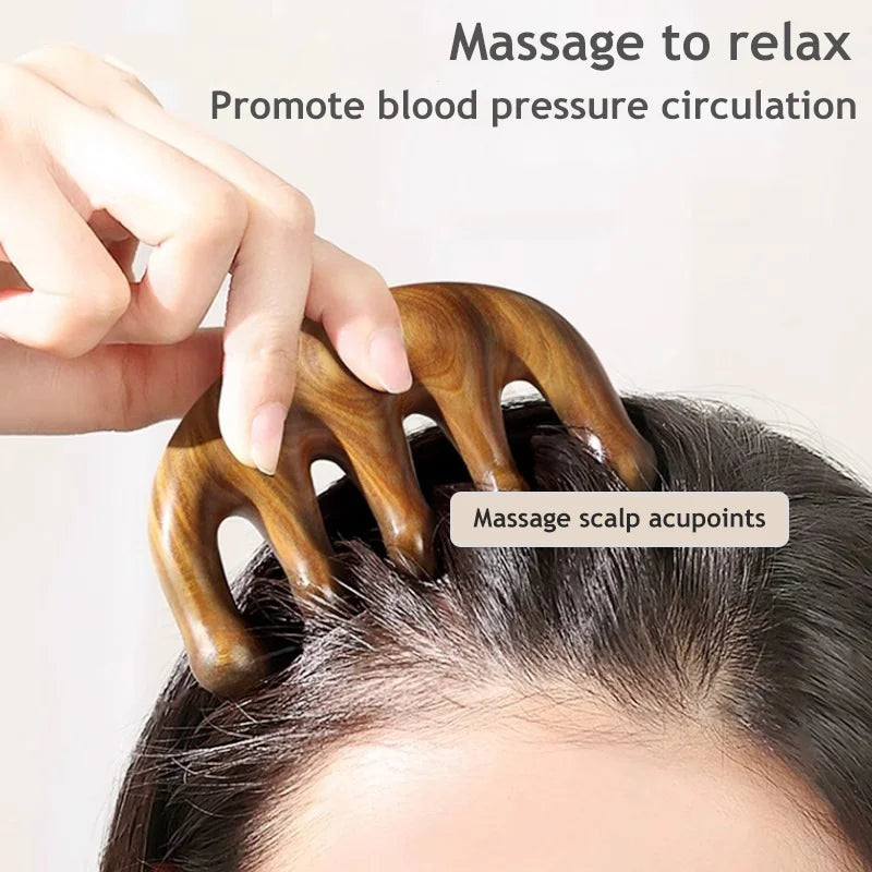 Sandalwood Head Scalp Massage Comb Gua Sha Tool Head Body Muscle Relaxation