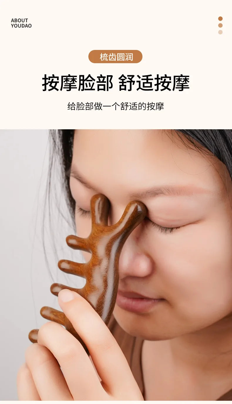 Sandalwood Head Scalp Massage Comb Gua Sha Tool Head Body Muscle Relaxation
